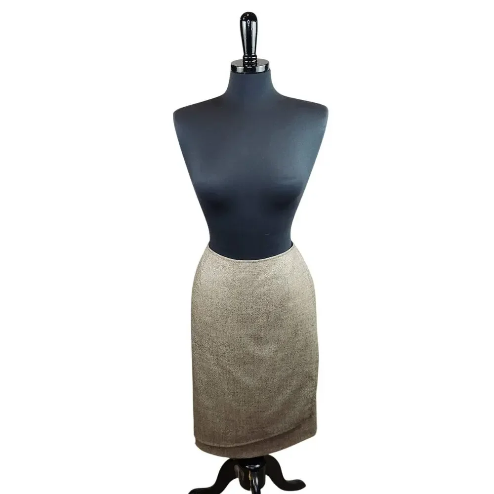 Lafayette 148 Wool Skirt Faux Wrap Shimmer Brown Midi 6 Classic Pencil